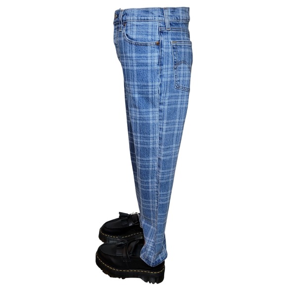 Levi's Wedgie Straight Plaid Jeans Size 26 Blue Check High Rise Academia - Picture 6 of 9